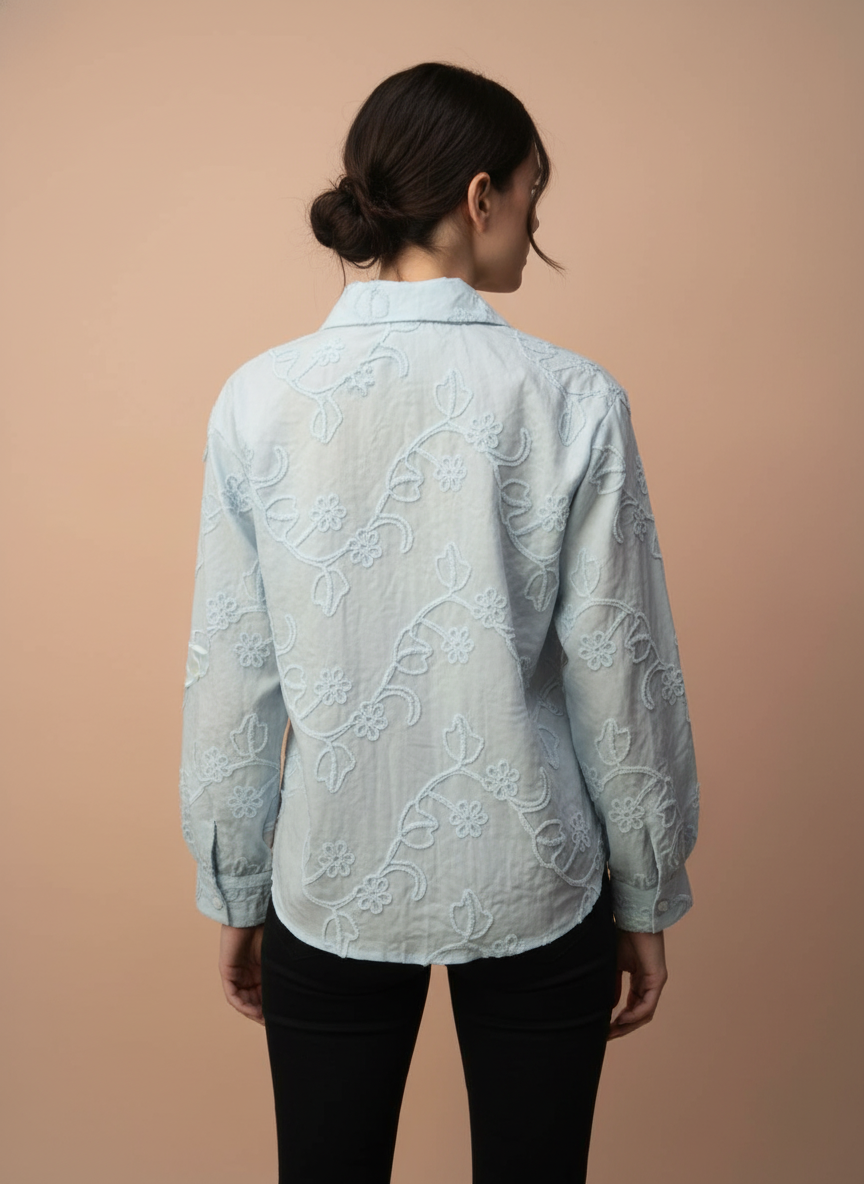 Light Blue Embroidered Women Shirt