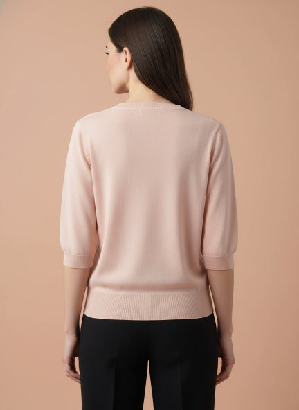 Elegant Light Pink Braided Neck Top