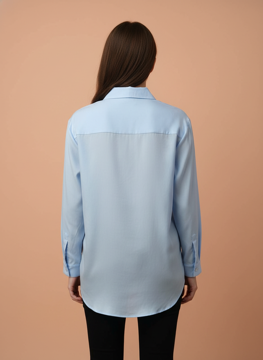 Light Blue Floral Embroidered Shirt for Women