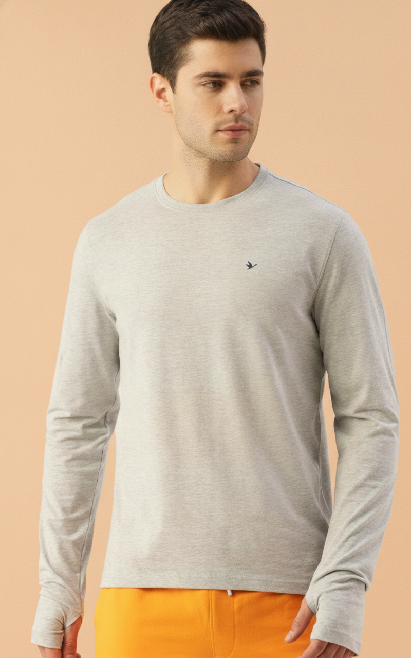 Mens Cotton Rich Solid Full Sleeve Crew Neck T-Shirts