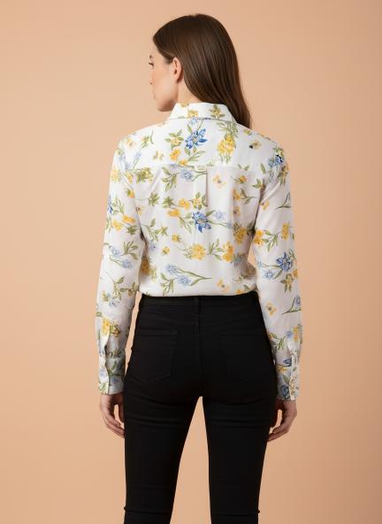 Linen Satin Multicolour Regular Length Straight Hem Digital Print Shirt