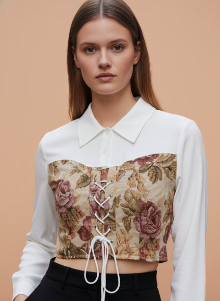 Elegant Floral tops Style Crop Top with Full Sleeves