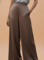 Satin Wide Leg Pants European Fabric  Mocha Pearl Glam Look