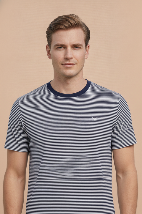 Mens Premium Cotton Striped Half Sleeve Crew Neck T-Shirts