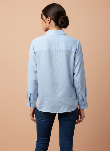 Light Blue Beaded Linen Shirt