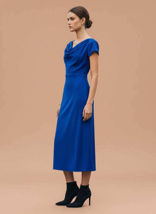 Women’s Luxury European Satin Royal Blue Midi Dress