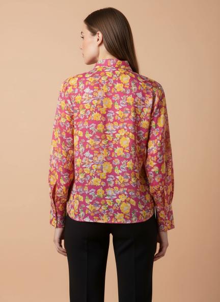 Satin Digital Print Puff Sleeve Shirt