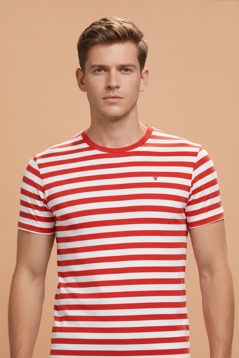 Mens Premium Cotton Striped Half Sleeve Crew Neck T-Shirts