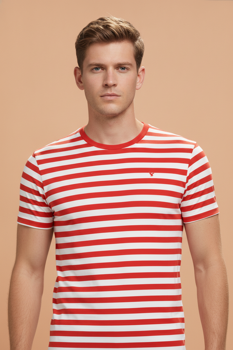 Mens Premium Cotton Striped Half Sleeve Crew Neck T-Shirts