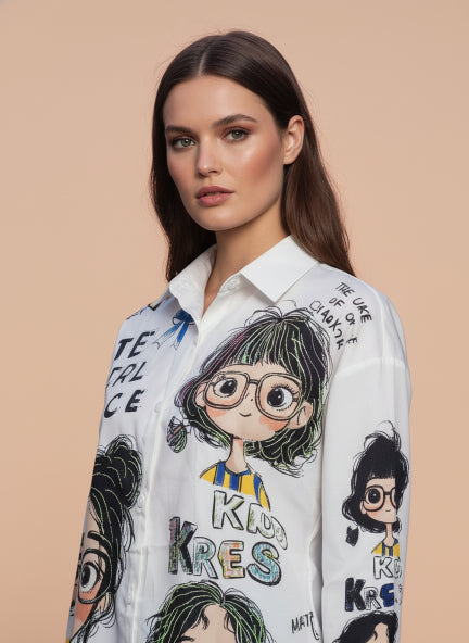 Trendy Graphic Print Oversized Shirt for Women