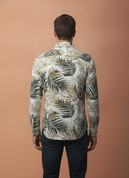 Men'S Botanical Print Premium Rayon Shirt