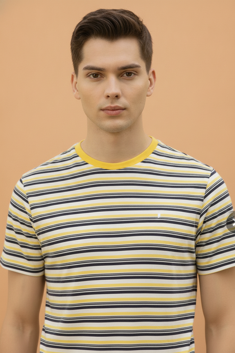 Mens Premium Cotton Striped Half Sleeve Crew Neck T-Shirts