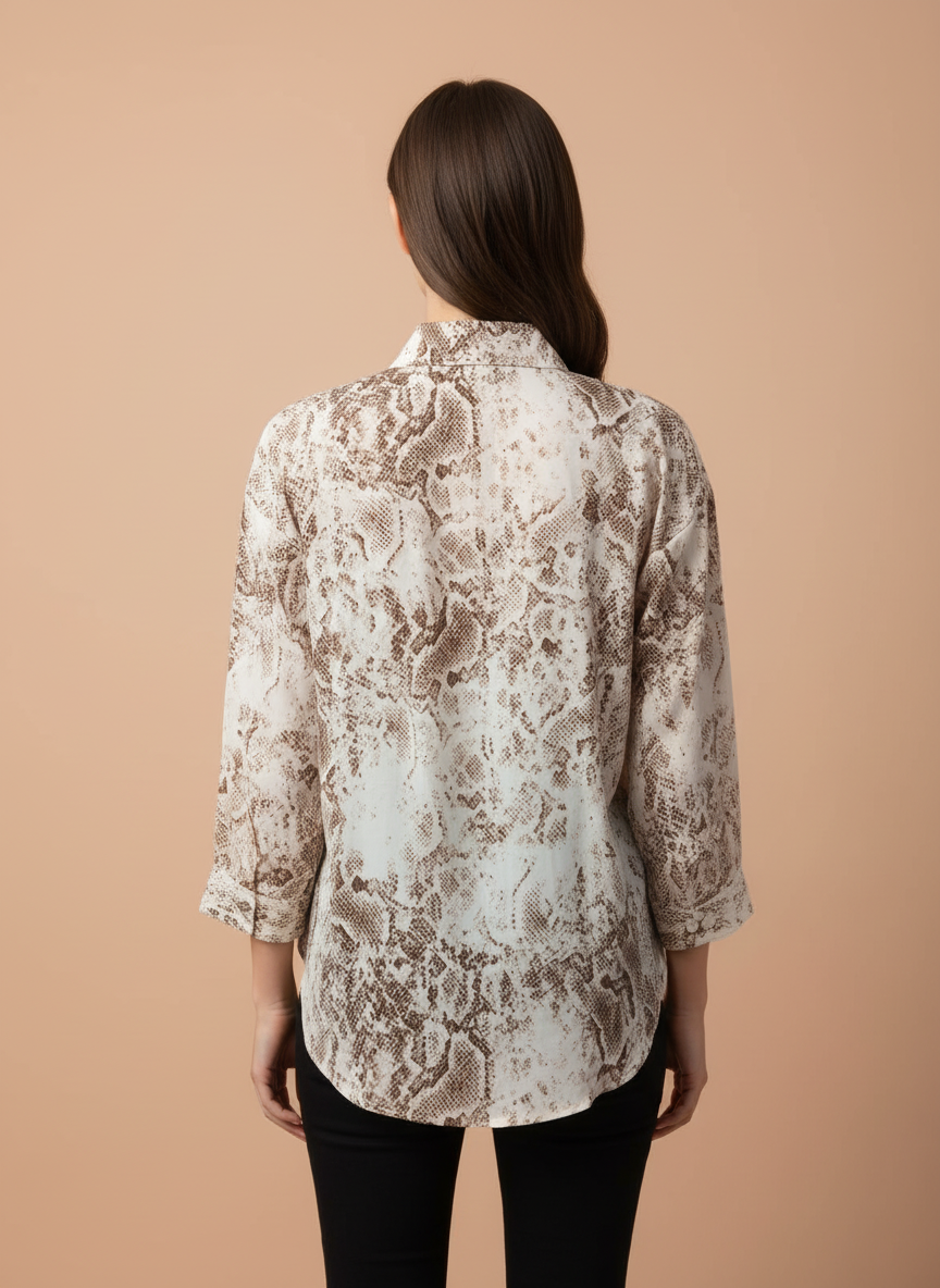 Women's Beige & Brown Snakeskin Printed Oversized Shirt
