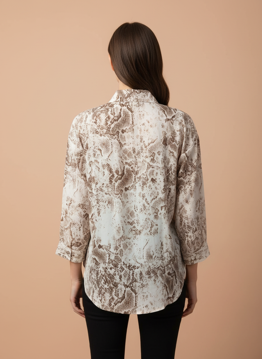 Women's Beige & Brown Snakeskin Printed Oversized Shirt