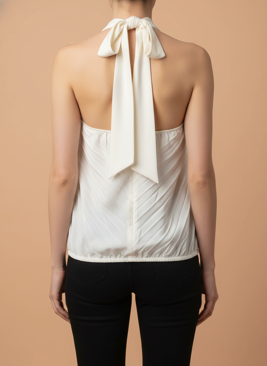 Elegant White Pleated Halter Neck Mini Dress for Women