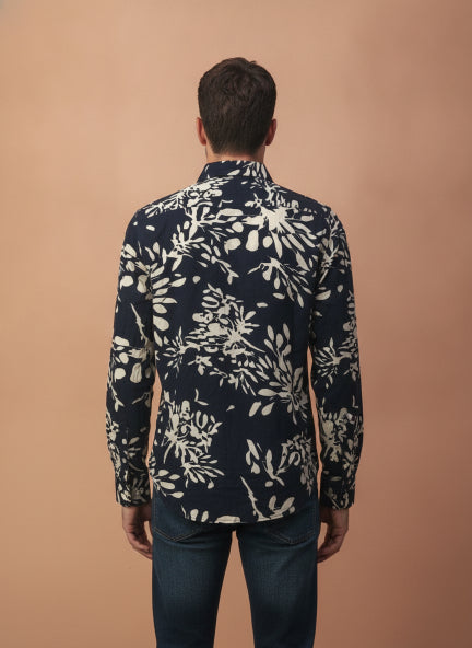Men'S Premium Rayon Shirt With Black Floral Print