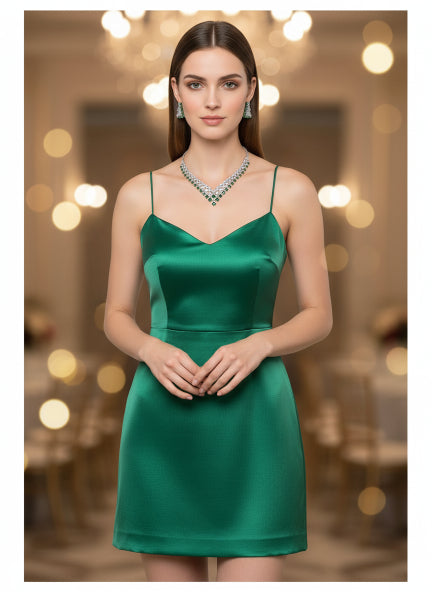 Luxury Green & White Cubic Zirconia Necklace Set with Earrings for Women