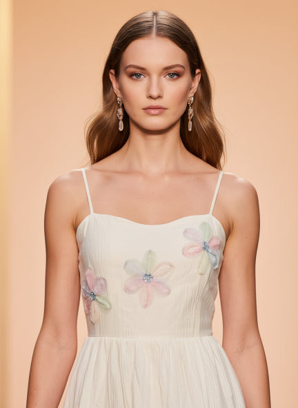 Elegant Floral Embroidered Midi Dress for Women