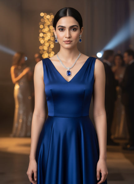 Blue Cubic Zirconia Necklace & Earrings Set for Women