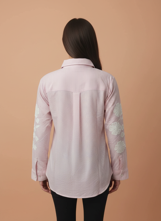 Blush Charm Striped Embellished Designer Shirt