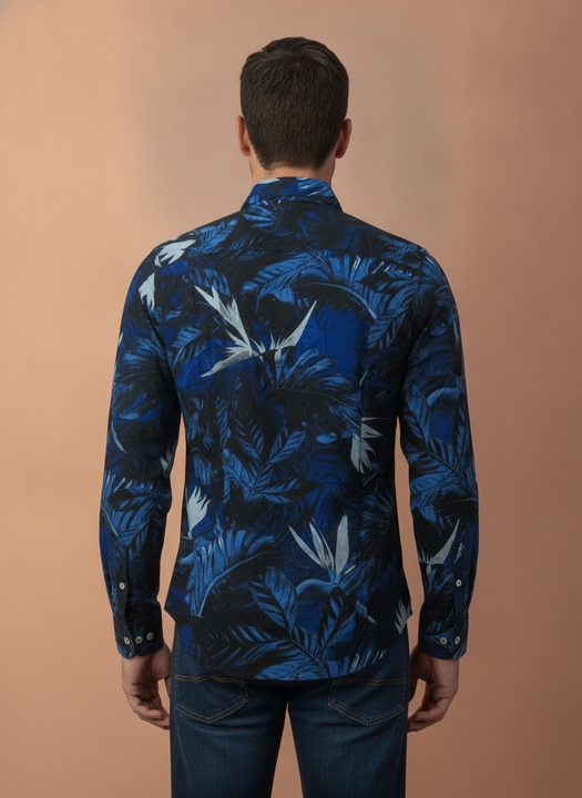 Men'S Premium Rayon Shirt With Tropical Blue Print