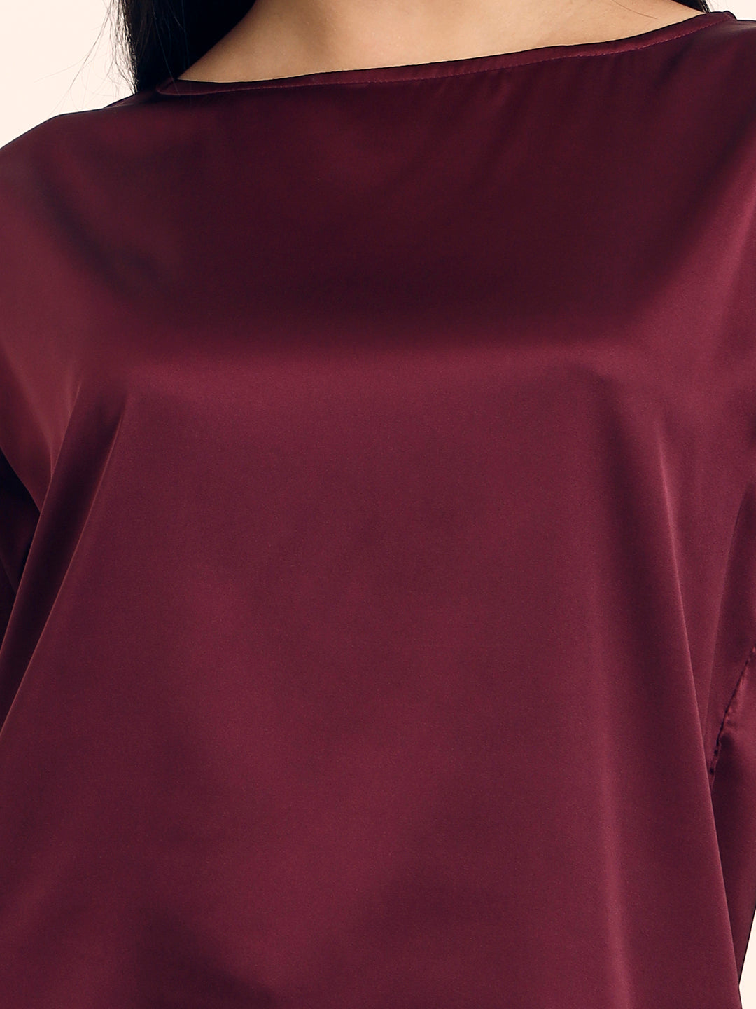 Women's Luxury Elegant Deep Plum European Satin Top