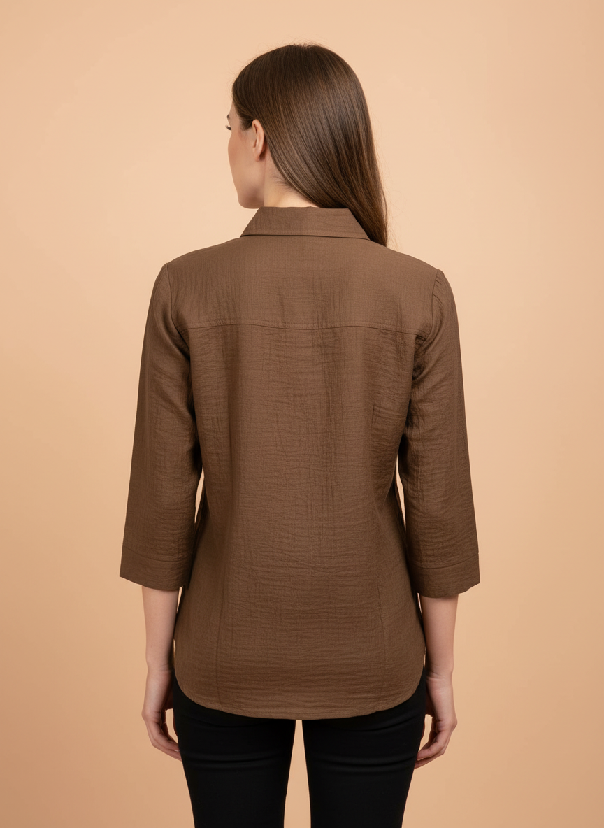 Elegant Earth-Tone Embroidered Cotton Shirt for Women