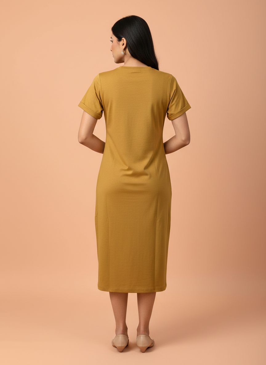 Women’s Mustard Printed Midi Tunic Dress