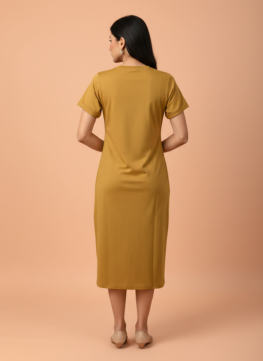 Women’s Mustard Printed Midi Tunic Dress