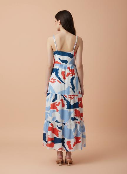 Premium American Crepe Digital Print  Shoulder Strap Maxi Dress With Slash Pocket