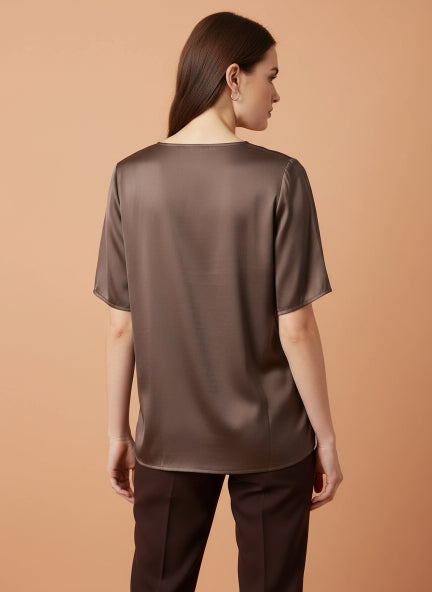 European Satin-Finish, V-Neck Top