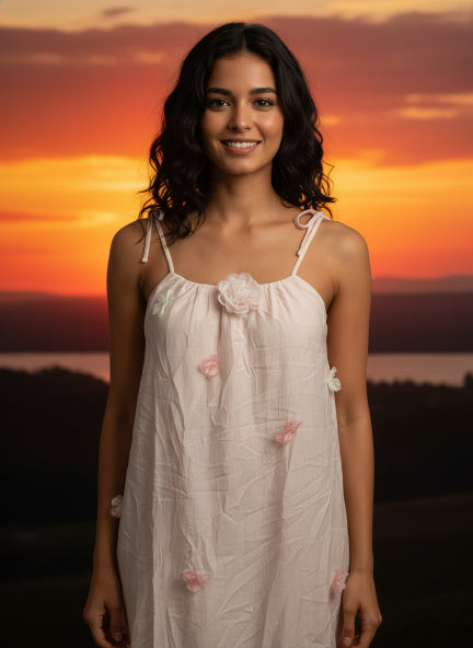 Elegant Floral Embroidered White Maxi Dress