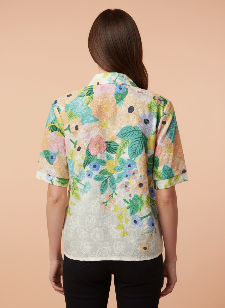 Multi-Color Floral Printed Lace Shirt for Women