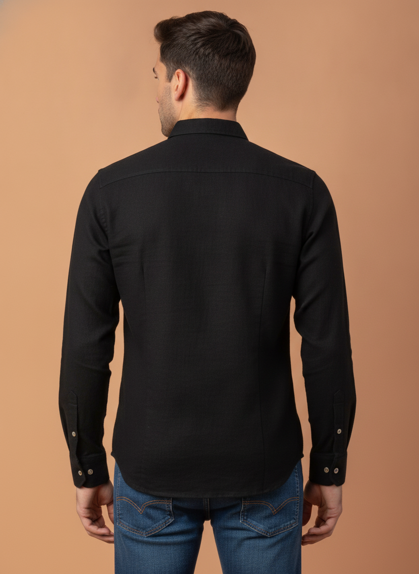 Amswan Premium Men'S Black Crinkle Cotton Shirt - Mandarin Collar, Long Sleeves