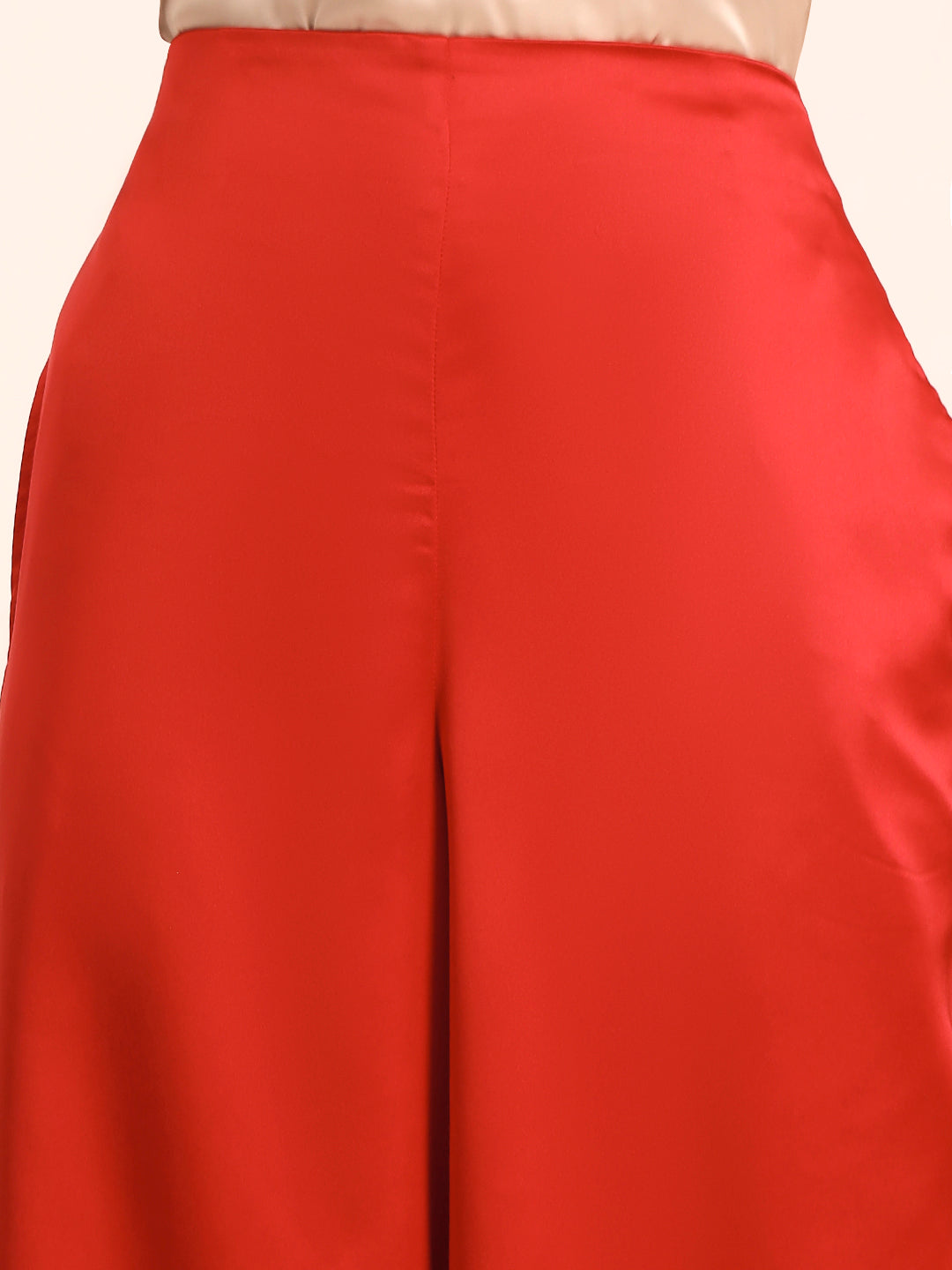 Luxury Satin Wide Leg Pants European Fabric  Red Glam Look