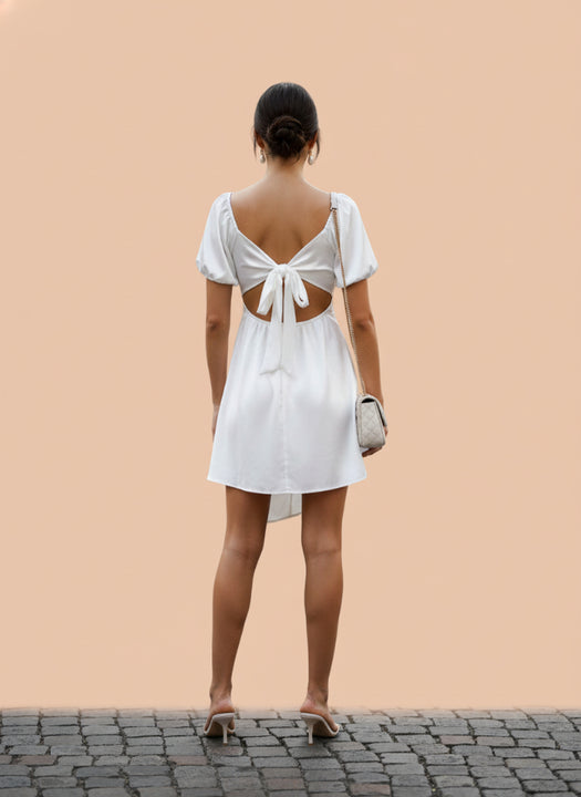 Women’s Luxury European Satin White Midi Dress