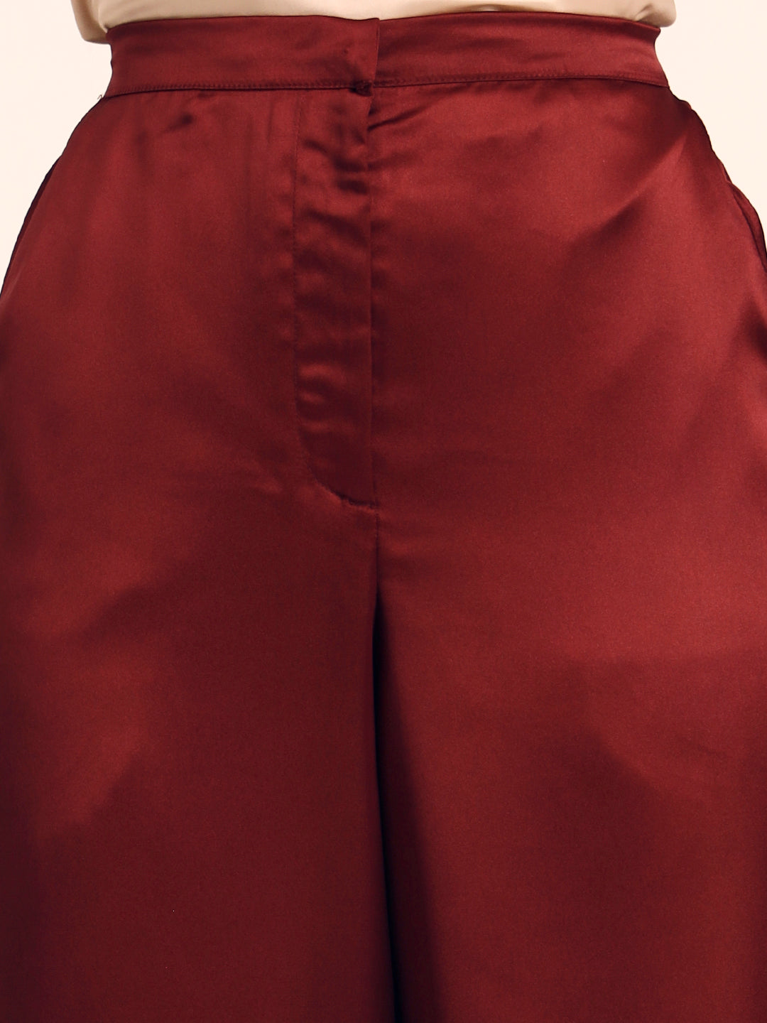 Luxury Satin Wide Leg Pants European Fabric  Wine Red Glam Look