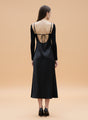 Women’s Luxury European Satin Black Midi Dress