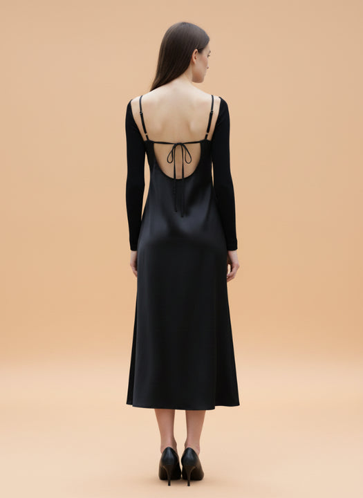 Women’s Luxury European Satin Black Midi Dress