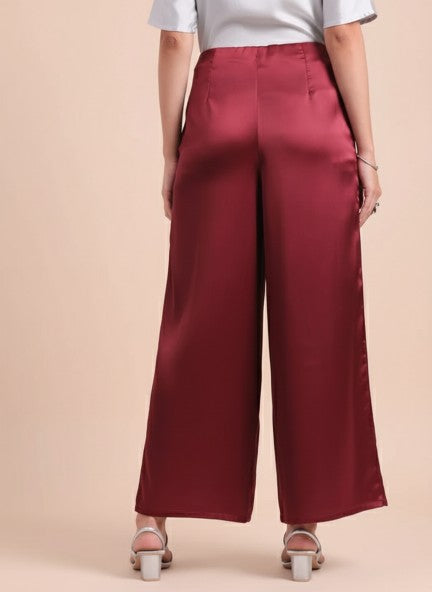 European Satin Regular Fit Flared Trouser