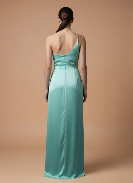 Women's Luxury One-Shoulder European Satin Dress Mint Frost