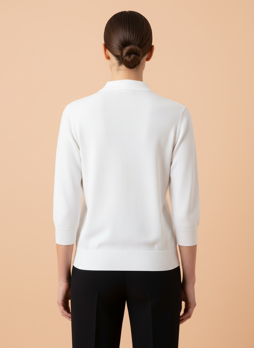 White Knit Top with Embellished Peter Pan Collar