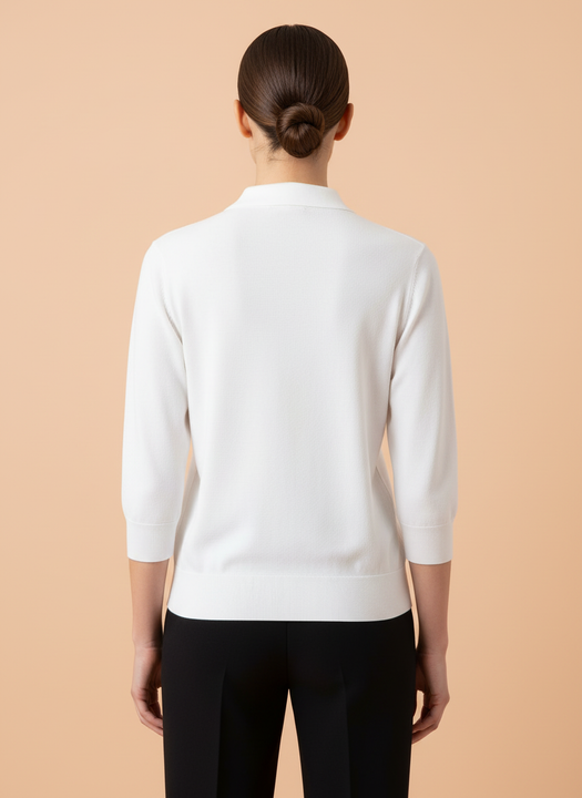 White Knit Top with Embellished Peter Pan Collar