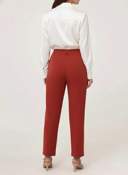 Banana Crepe Burnt Umber Skin Fit With Multi Pleated Trouser