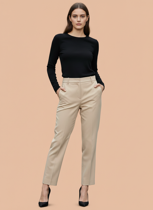 Beige Straight Fit Trousers for Women