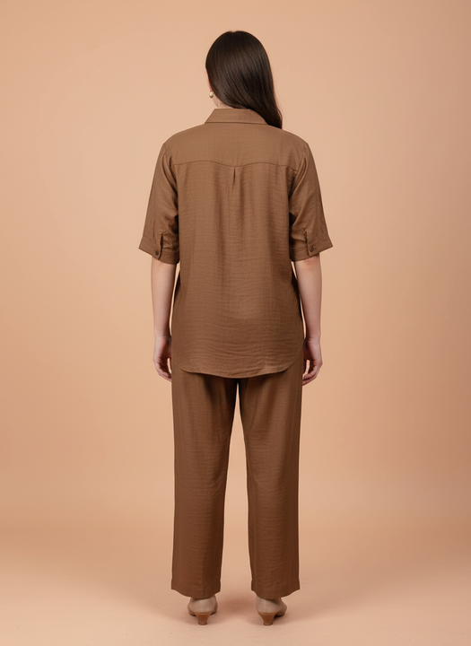 Elegant Brown Embroidered Co-Ord Set for Women