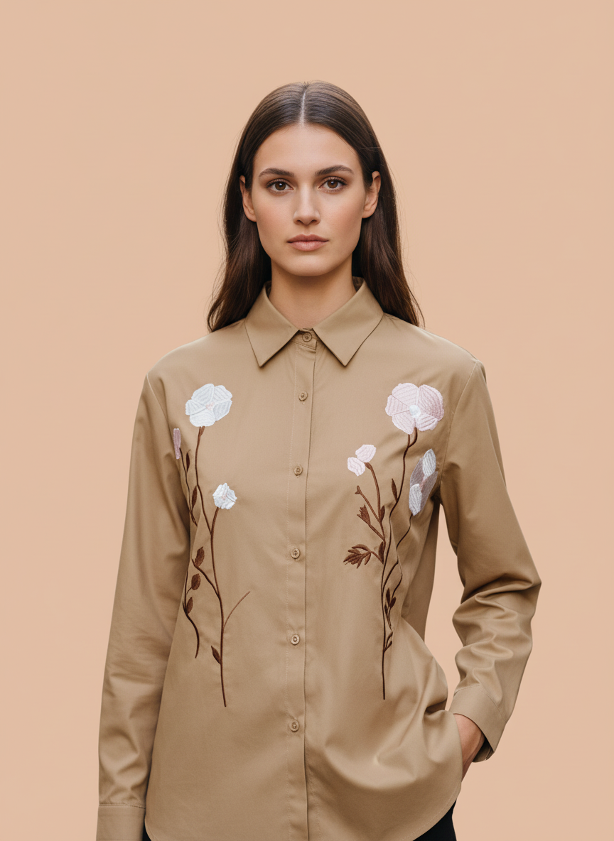 Elegant Floral Embroidered Cotton Shirt