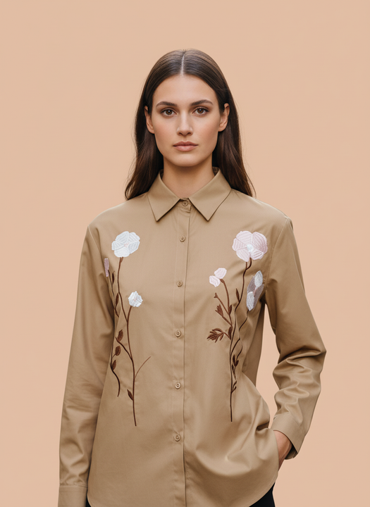 Elegant Floral Embroidered Cotton Shirt