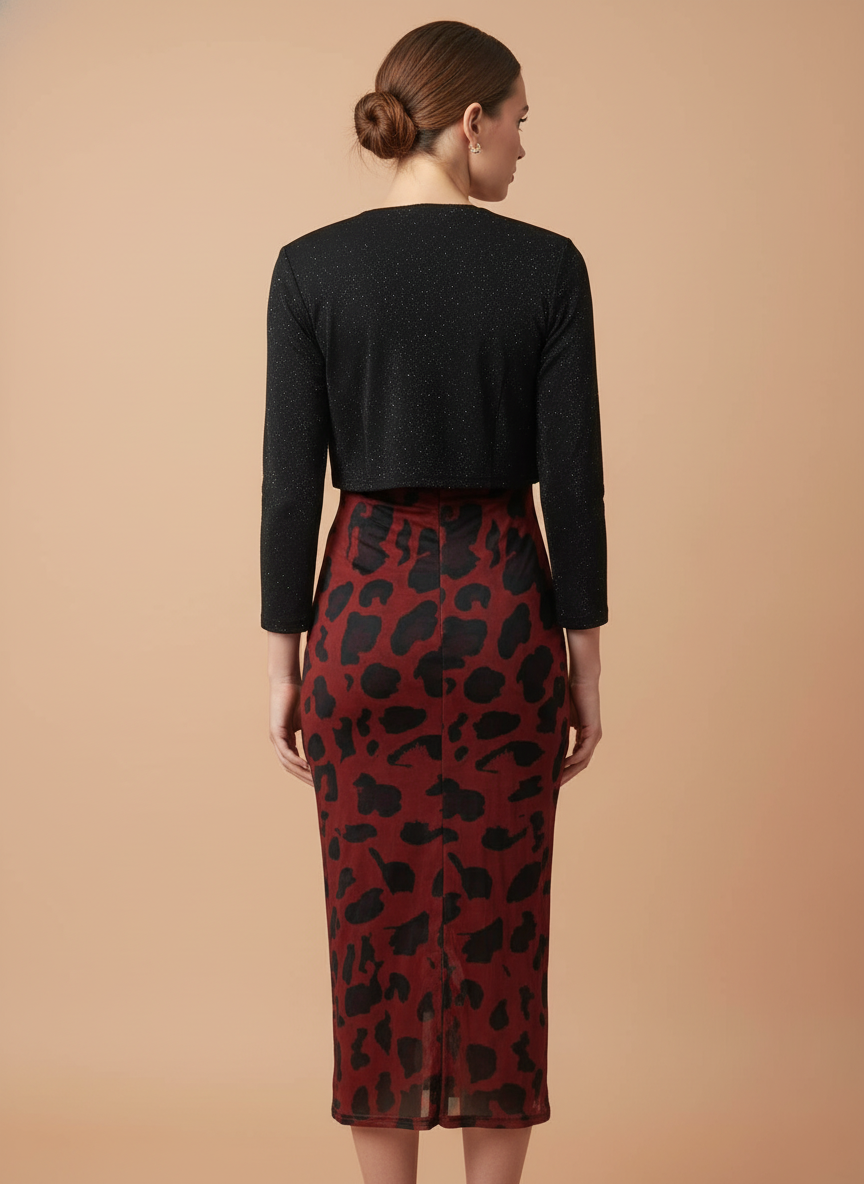 Elegant Women’s Bodycon Midi Dress with Leopard Print  Stylish Party & Casual Wear