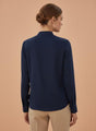 Summer Satin Navy Mandarin Collar Shirt